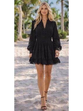Endless Rose Black Lace Trim Mini Dress XS New